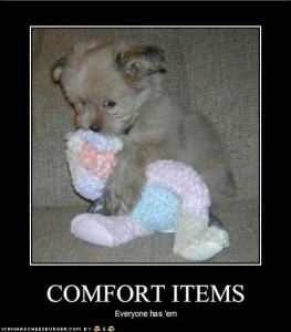 puppy holding teddy bear